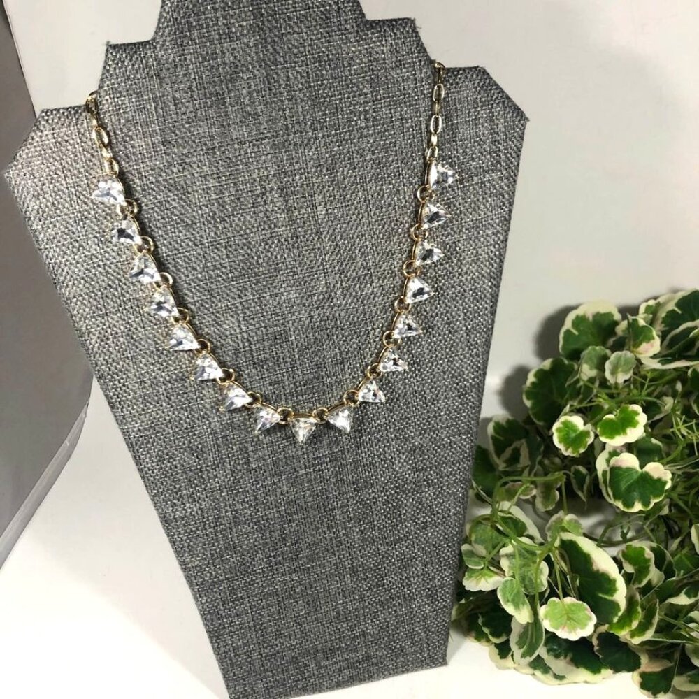 Express Statement Gold Tone Necklace Triangle Cut Clear Crystal Rhinestones 16in